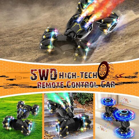 Remote Control Stunt Car Toys: Christmas Birthday Gifts for Boys Toys Ages 6-12 - 2.4Ghz Gesture Sensing Remote Control Cars with Light and Music Spray - 8WD Drift 360° Rotating RC Car for 7-14 Kids in Saudi Arabia