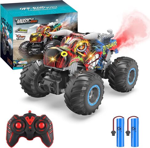 Remote Control Monster Truck, 2.4GHz All Terrain Remote Control Monster Cars, 1:16 Monster Truck RC Trucks, Remote Monster Car with Spray Music and Light for Boys 4-7 8-12 Kids in Saudi Arabia