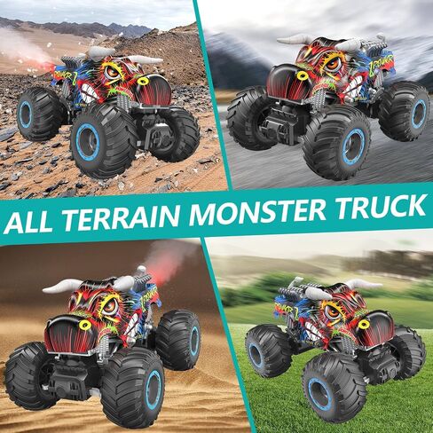 Remote Control Monster Truck, 2.4GHz All Terrain Remote Control Monster Cars, 1:16 Monster Truck RC Trucks, Remote Monster Car with Spray Music and Light for Boys 4-7 8-12 Kids in Saudi Arabia