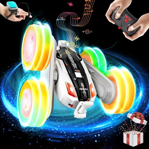 Remote Control Car - Double-Sided 360° Rotating, 4WD, 2.4GHz Rechargeable with LED Light and Music, RC Stunt Cars Toy for Boys and Girls on Birthdays Blue in Saudi Arabia