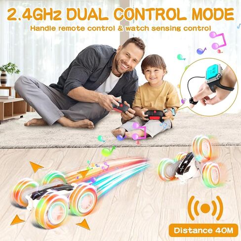 Remote Control Car - Double-Sided 360° Rotating, 4WD, 2.4GHz Rechargeable with LED Light and Music, RC Stunt Cars Toy for Boys and Girls on Birthdays Blue in Saudi Arabia