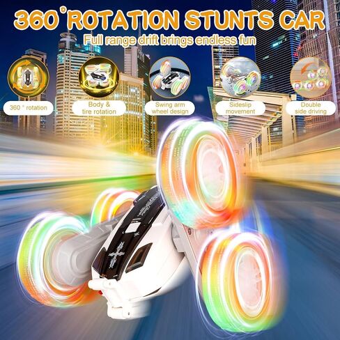 Remote Control Car - Double-Sided 360° Rotating, 4WD, 2.4GHz Rechargeable with LED Light and Music, RC Stunt Cars Toy for Boys and Girls on Birthdays Blue in Saudi Arabia