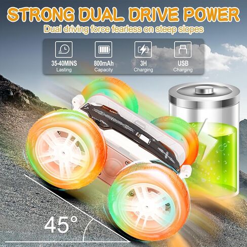 Remote Control Car - Double-Sided 360° Rotating, 4WD, 2.4GHz Rechargeable with LED Light and Music, RC Stunt Cars Toy for Boys and Girls on Birthdays Blue in Saudi Arabia
