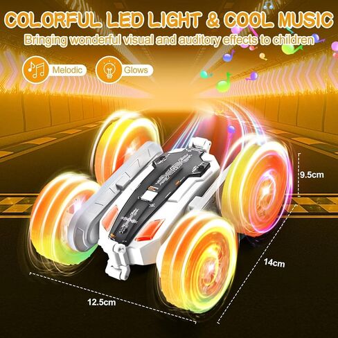 Remote Control Car - Double-Sided 360° Rotating, 4WD, 2.4GHz Rechargeable with LED Light and Music, RC Stunt Cars Toy for Boys and Girls on Birthdays Blue in Saudi Arabia