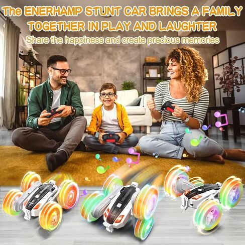 Remote Control Car - Double-Sided 360° Rotating, 4WD, 2.4GHz Rechargeable with LED Light and Music, RC Stunt Cars Toy for Boys and Girls on Birthdays Blue in Saudi Arabia
