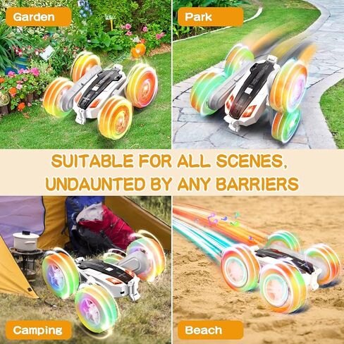Remote Control Car - Double-Sided 360° Rotating, 4WD, 2.4GHz Rechargeable with LED Light and Music, RC Stunt Cars Toy for Boys and Girls on Birthdays Blue in Saudi Arabia