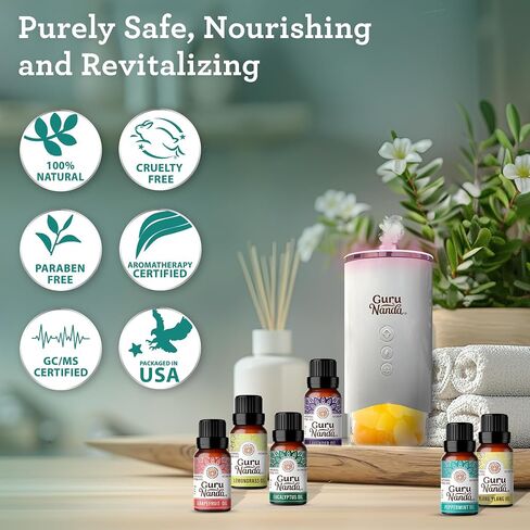 GuruNanda Essential Oils Set for Diffusers, 100% Pure, Aromatherapy, Massage, Candle & Soap Making Lavender, Peppermint, Eucalyptus, Grapefruit, Lemongrass, Ylang Ylang 0.33 Fl Oz (Pack of 6) in Saudi Arabia