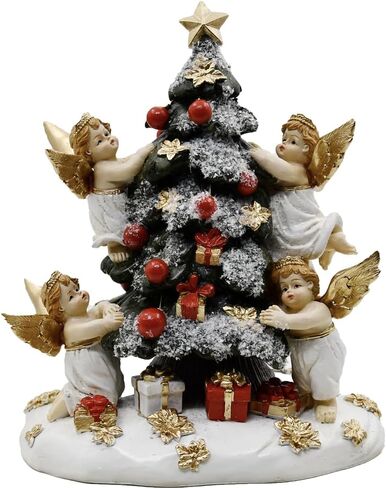 Christmas Tree with Gifts Statue Decorated by Angels, Holiday Decor, Mantel or Table Figurine, 8 Inches (Green, Red and Gold) in Saudi Arabia