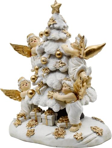 Christmas Tree with Gifts Statue Decorated by Angels, Holiday Decor, Mantel or Table Figurine, 8 Inches (Green, Red and Gold) in Saudi Arabia