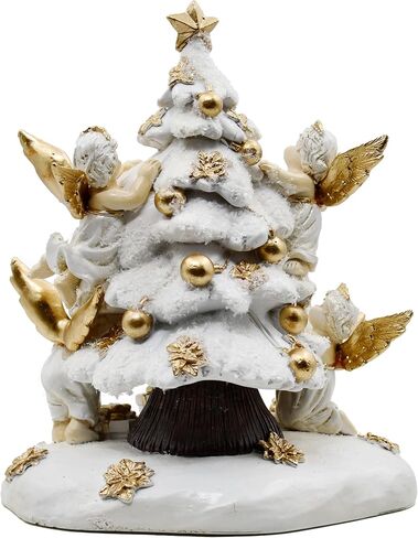 Christmas Tree with Gifts Statue Decorated by Angels, Holiday Decor, Mantel or Table Figurine, 8 Inches (Green, Red and Gold) in Saudi Arabia