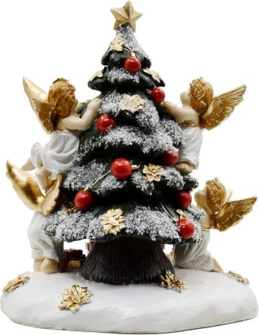 Christmas Tree with Gifts Statue Decorated by Angels, Holiday Decor, Mantel or Table Figurine, 8 Inches (Green, Red and Gold) in Saudi Arabia