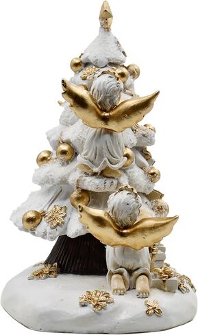 Christmas Tree with Gifts Statue Decorated by Angels, Holiday Decor, Mantel or Table Figurine, 8 Inches (Green, Red and Gold) in Saudi Arabia