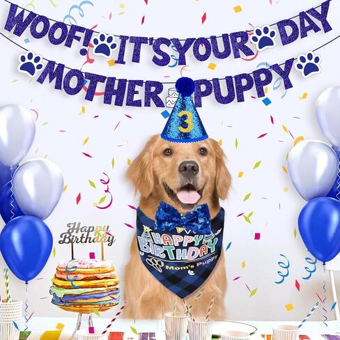 Dog Birthday Party Supplies, Boys Dog Birthday Headscarf Sets, Dog Bow Tie, Birthday Banner, Scarf and Digital Hat, Suitable for Small and Medium Large Dog in Saudi Arabia