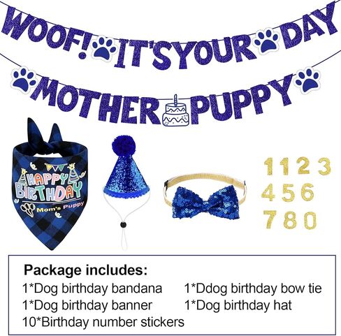 Dog Birthday Party Supplies, Boys Dog Birthday Headscarf Sets, Dog Bow Tie, Birthday Banner, Scarf and Digital Hat, Suitable for Small and Medium Large Dog in Saudi Arabia