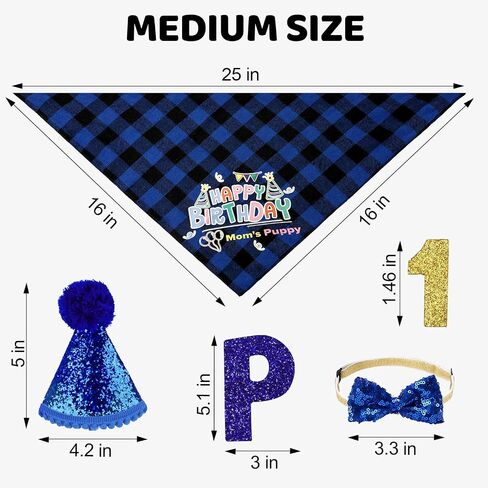 Dog Birthday Party Supplies, Boys Dog Birthday Headscarf Sets, Dog Bow Tie, Birthday Banner, Scarf and Digital Hat, Suitable for Small and Medium Large Dog in Saudi Arabia