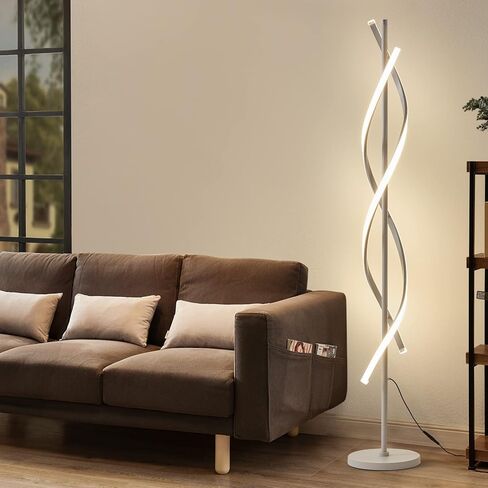 مصباح أرضي حلزوني LED لغرفة النوم، مصباح أرضي حديث مع جهاز تحكم عن بعد 60 بوصة مصباح أرضي أسود قابل للتعتيم بقدرة 48 وات توقيت مصباح قائم 3 مصابيح أرضية زاوية درجة حرارة اللون لغرفة المعيشة in Kuwait