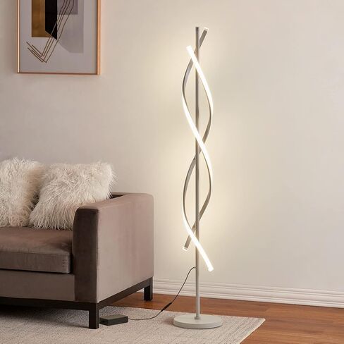 مصباح أرضي حلزوني LED لغرفة النوم، مصباح أرضي حديث مع جهاز تحكم عن بعد 60 بوصة مصباح أرضي أسود قابل للتعتيم بقدرة 48 وات توقيت مصباح قائم 3 مصابيح أرضية زاوية درجة حرارة اللون لغرفة المعيشة in Kuwait