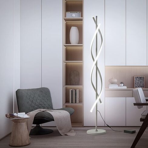 مصباح أرضي حلزوني LED لغرفة النوم، مصباح أرضي حديث مع جهاز تحكم عن بعد 60 بوصة مصباح أرضي أسود قابل للتعتيم بقدرة 48 وات توقيت مصباح قائم 3 مصابيح أرضية زاوية درجة حرارة اللون لغرفة المعيشة in Kuwait