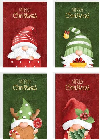 easykart labels 20 Christmas Gnome Cards with Envelopes & Sealing Stickers, 4 Christmas Theme Santa Designs With Gold Foling effect, 6.75" x 4.5" For Friends, Family and loved Ones in Saudi Arabia