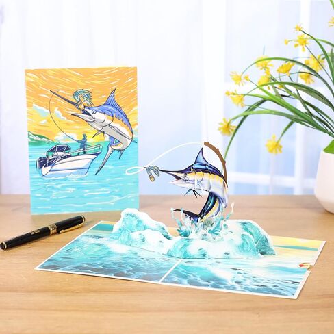 Bass Fishing Pop Up Fathers Day Card for Men, 3D Fishing Birthday Card For Dad, Husband, Brother, Son, Grandpa, Fisherman Gift, All-Occasion Father's Day, Birthday, Outdoor, Thank You, Retirement in Saudi Arabia