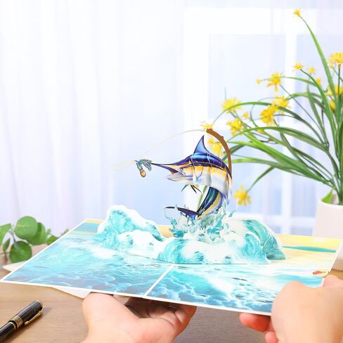 Bass Fishing Pop Up Fathers Day Card for Men, 3D Fishing Birthday Card For Dad, Husband, Brother, Son, Grandpa, Fisherman Gift, All-Occasion Father's Day, Birthday, Outdoor, Thank You, Retirement in Saudi Arabia