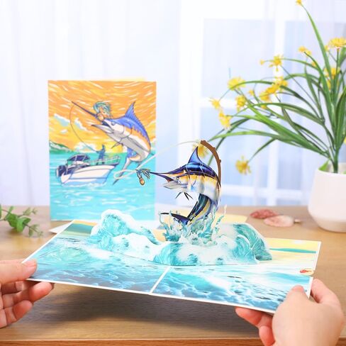 Bass Fishing Pop Up Fathers Day Card for Men, 3D Fishing Birthday Card For Dad, Husband, Brother, Son, Grandpa, Fisherman Gift, All-Occasion Father's Day, Birthday, Outdoor, Thank You, Retirement in Saudi Arabia