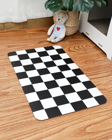 Ralxion Checkered Dog Feeding Mat, Absorbent Mats for Dog Food and Water Bowl, Dispenser, Retro Aesthetic Khaki Beige Checkerboard Pet Placemat for Dogs, Cats, Puppy Accessories, 12" X 19" in Saudi Arabia