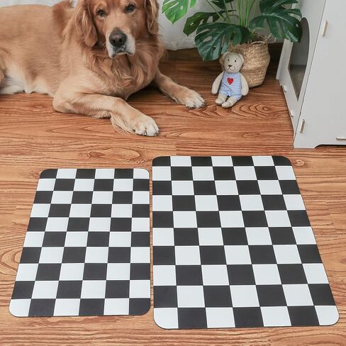 Ralxion Checkered Dog Feeding Mat, Absorbent Mats for Dog Food and Water Bowl, Dispenser, Retro Aesthetic Khaki Beige Checkerboard Pet Placemat for Dogs, Cats, Puppy Accessories, 12" X 19" in Saudi Arabia