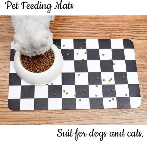 Ralxion Checkered Dog Feeding Mat, Absorbent Mats for Dog Food and Water Bowl, Dispenser, Retro Aesthetic Khaki Beige Checkerboard Pet Placemat for Dogs, Cats, Puppy Accessories, 12" X 19" in Saudi Arabia