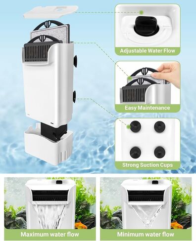 Turtle Tank Filter 8W 560L/H Adjustable Water Flow, Aquarium Filter for Low Water Level Tank, Turtle Filter Quiet Waterfall Fish Tank Filter for 10-30 GAL. (Black) in Saudi Arabia