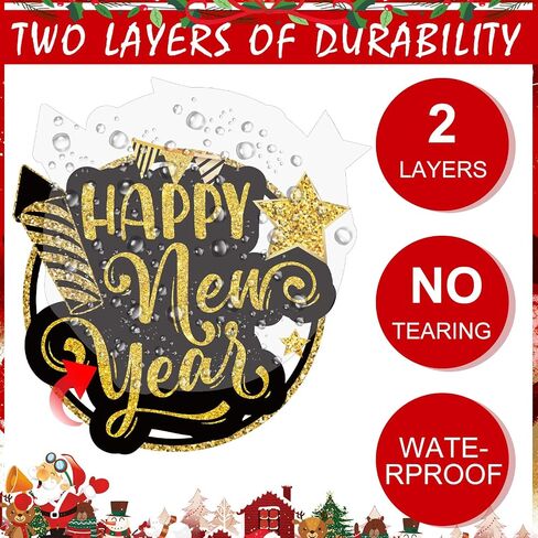 60 Pcs Happy New Year Classroom Bulletin Border Decoration Cutouts Magician's Hat Cutouts Camera Balloon Star Clock Cutouts Happy New Year Cutouts for School Chalkboard New Year Party Wall in Saudi Arabia