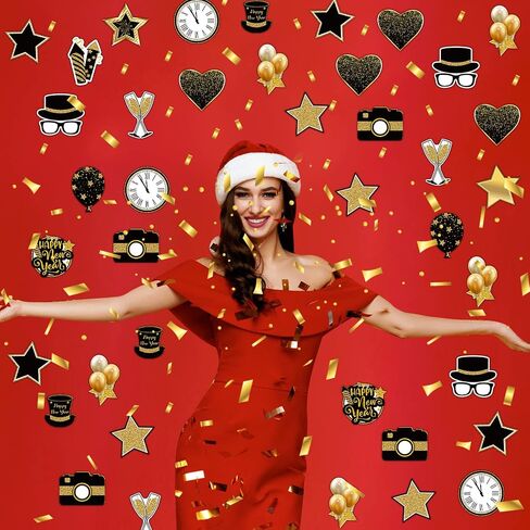 60 Pcs Happy New Year Classroom Bulletin Border Decoration Cutouts Magician's Hat Cutouts Camera Balloon Star Clock Cutouts Happy New Year Cutouts for School Chalkboard New Year Party Wall in Saudi Arabia