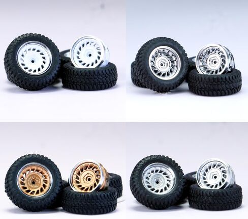 1/64 Wheels and Tires for Off-Road Vehicles,Upgraded Mainline Cast Model Car,Diameter is 0.57in,Series YE 4 Sets/Pack, ABS Wheels with Rubber Tires Rivet Shaft Metal Rims(YE-D) in Kuwait