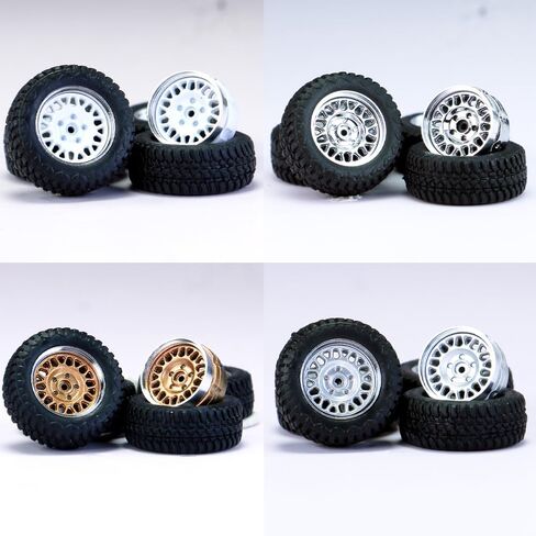 1/64 Wheels and Tires for Off-Road Vehicles,Upgraded Mainline Cast Model Car,Diameter is 0.57in,Series YE 4 Sets/Pack, ABS Wheels with Rubber Tires Rivet Shaft Metal Rims(YE-D) in Kuwait
