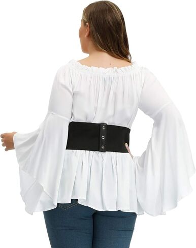 Hanna Nikole Womens Plus Size Renaissance Blouse Off Shoulder Trumpet Sleeve Peasant Tops in Kuwait