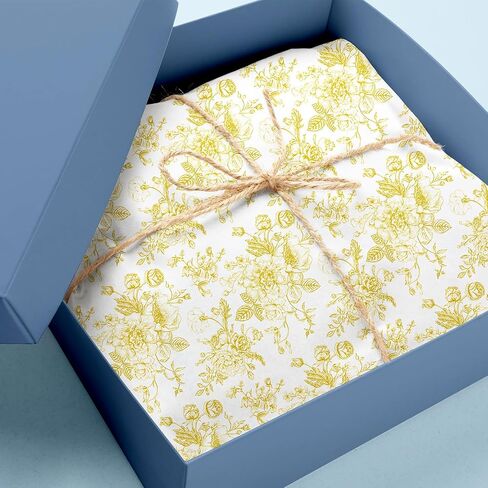 JarThenaAMCS 100 Sheets Floral Tissue Paper Gold Flower Gift Wrapping Paper Vintage Decorative Art Paper for Home Party DIY Crafts Supplies, 14 x 20 Inch in Saudi Arabia