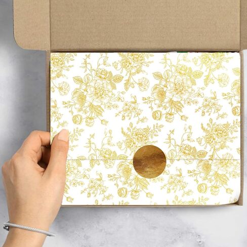 JarThenaAMCS 100 Sheets Floral Tissue Paper Gold Flower Gift Wrapping Paper Vintage Decorative Art Paper for Home Party DIY Crafts Supplies, 14 x 20 Inch in Saudi Arabia