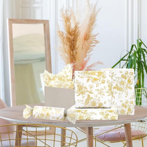 JarThenaAMCS 100 Sheets Floral Tissue Paper Gold Flower Gift Wrapping Paper Vintage Decorative Art Paper for Home Party DIY Crafts Supplies, 14 x 20 Inch in Saudi Arabia