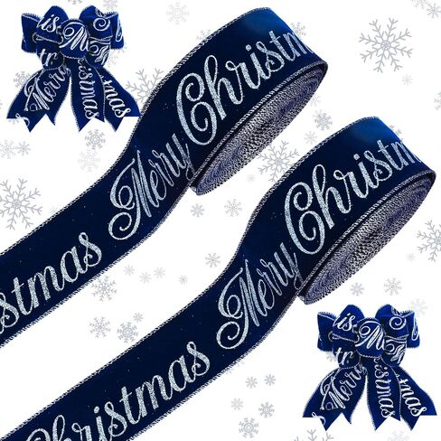 Whaline 2 Rolls Christmas Velvet Wired Ribbon 2.5 Inch Merry Christmas Velvet Ribbon Black Silver Glitter Xmas Decor Wrapping Ribbon for Gift Wrapping Bow Wreath Crafts Home Decor, 20 Yards in Saudi Arabia