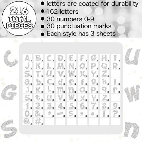 Colarr 216 Pcs Glitter Bulletin Board Letters for Classroom Numbers Alphabet Poster Board Letters with Adhesive Dots Punctuation Symbols Cutout Bulletin Board Display School Decor (Silver,4 Inch) in Saudi Arabia