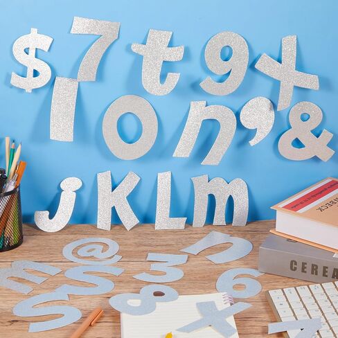 Colarr 216 Pcs Glitter Bulletin Board Letters for Classroom Numbers Alphabet Poster Board Letters with Adhesive Dots Punctuation Symbols Cutout Bulletin Board Display School Decor (Silver,4 Inch) in Saudi Arabia