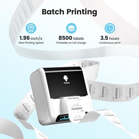 صانع ملصقات Memoking M200، طابعة ملصقات محمولة تعمل بالبلوتوث مع خاصية التعرف التلقائي، سهلة الاستخدام للمنزل والعمل والمكتب وطابعة ملصقات مع ملصق/لفة مقاس 2 × 1.18 بوصة (أبيض)، 3 ملصقات رول in Kuwait