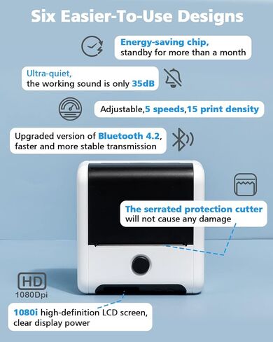صانع ملصقات Memoking M200، طابعة ملصقات محمولة تعمل بالبلوتوث مع خاصية التعرف التلقائي، سهلة الاستخدام للمنزل والعمل والمكتب وطابعة ملصقات مع ملصق/لفة مقاس 2 × 1.18 بوصة (أبيض)، 3 ملصقات رول in Kuwait