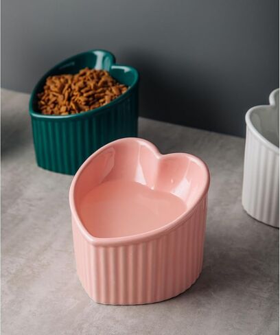 Ceramic Cat Bowls Tilted Elevated Food or Water Bowls Pet Bowl for Small Cats - Stress Free, Backflow Prevention, Dishwasher and Microwave Safe, Lead & Cadmium Free pink-2pack in Saudi Arabia