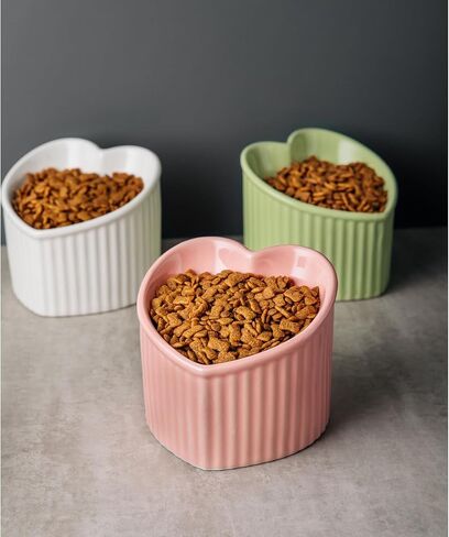 Ceramic Cat Bowls Tilted Elevated Food or Water Bowls Pet Bowl for Small Cats - Stress Free, Backflow Prevention, Dishwasher and Microwave Safe, Lead & Cadmium Free pink-2pack in Saudi Arabia