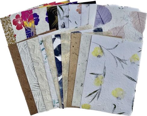 Handmade A4 Thick Natural Fiber MulberryTree Mulberry Paper Sheets, Painting, Writing Handmade Paper, Decorative Paper, Card Making Paper DIY Craft, 20pcs (Variety Textured Paper Patterns) in Kuwait