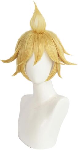 شعر مستعار JoneTing Kagamine Len [+ قبعة شعر مستعار] للرجال شعر مستعار قصير أشقر أصفر مموج ذيل حصان مع شعر مستعار أشقر أصفر شعر مستعار للرجال شعر مستعار أشقر قصير أصفر لحفلات الهالوين التنكرية in Kuwait