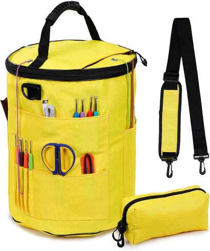 Knitting Bag Yarn Storage, Crochet Bag Organizer, Yarn Bag and Crochet Tote, Durable Knitting Bag for Crochet Hooks Needles Knitting Kit for Beginners (Yellow) in Saudi Arabia