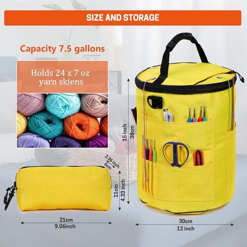 Knitting Bag Yarn Storage, Crochet Bag Organizer, Yarn Bag and Crochet Tote, Durable Knitting Bag for Crochet Hooks Needles Knitting Kit for Beginners (Yellow) in Saudi Arabia
