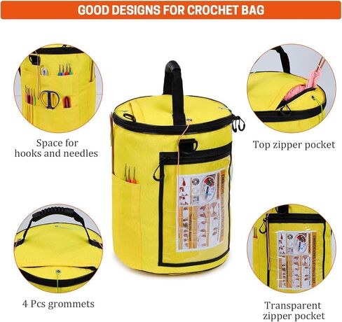 Knitting Bag Yarn Storage, Crochet Bag Organizer, Yarn Bag and Crochet Tote, Durable Knitting Bag for Crochet Hooks Needles Knitting Kit for Beginners (Yellow) in Saudi Arabia